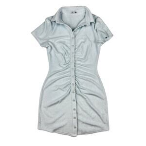 Fashion Nova Ruched Terry Cotton Mini Dress in Light Blue